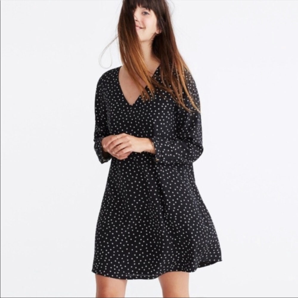 Madewell Silk Button Trapeze Dress Star Scatter Sm